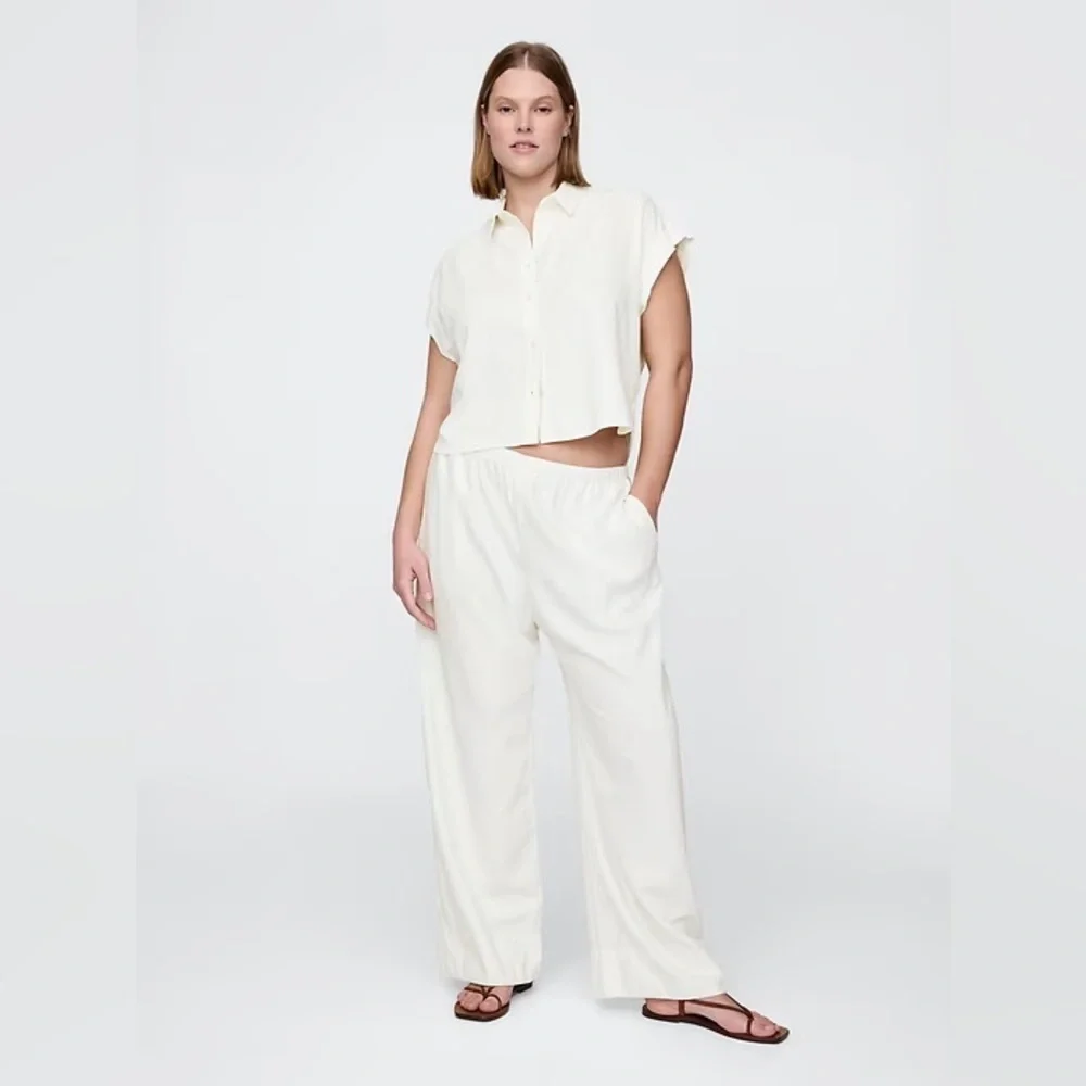NWT! GAP Off White Linen-Blend Easy Wide-Hem Pants - Multiple🩷 #713975